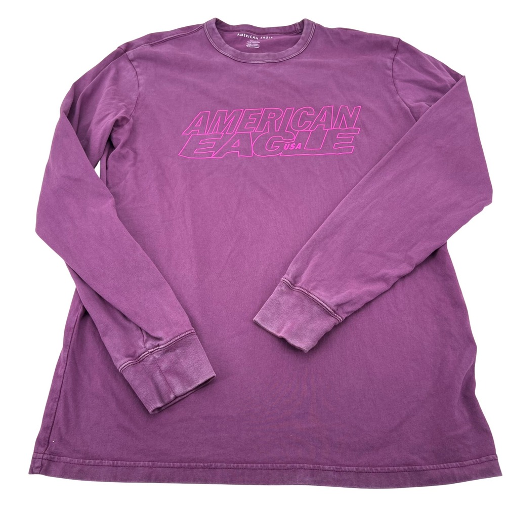 American Eagle Mens MT Tall Purple Graphic Logo Long Sleeve T-Shirt Standard Fit